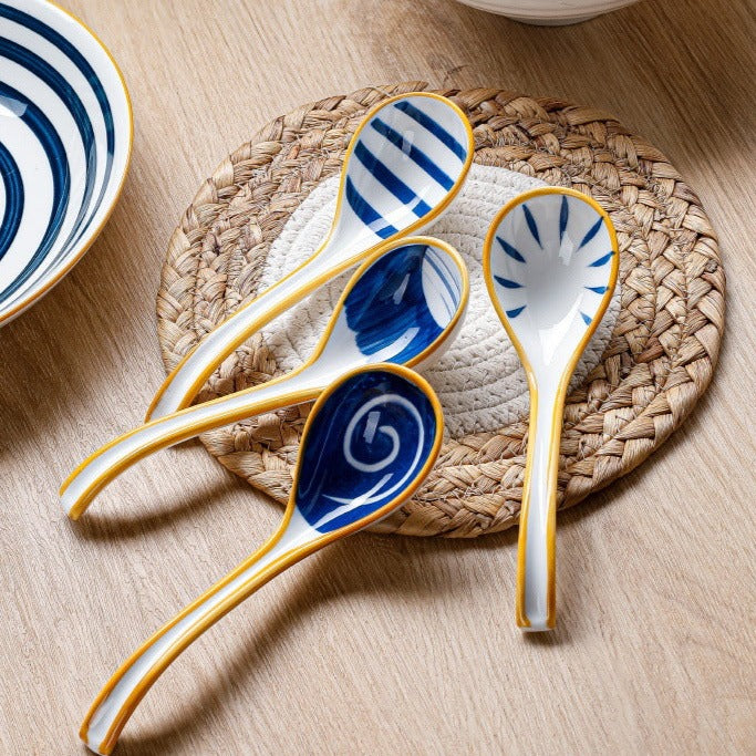 6.3" Blue Ceramic Spoons Set