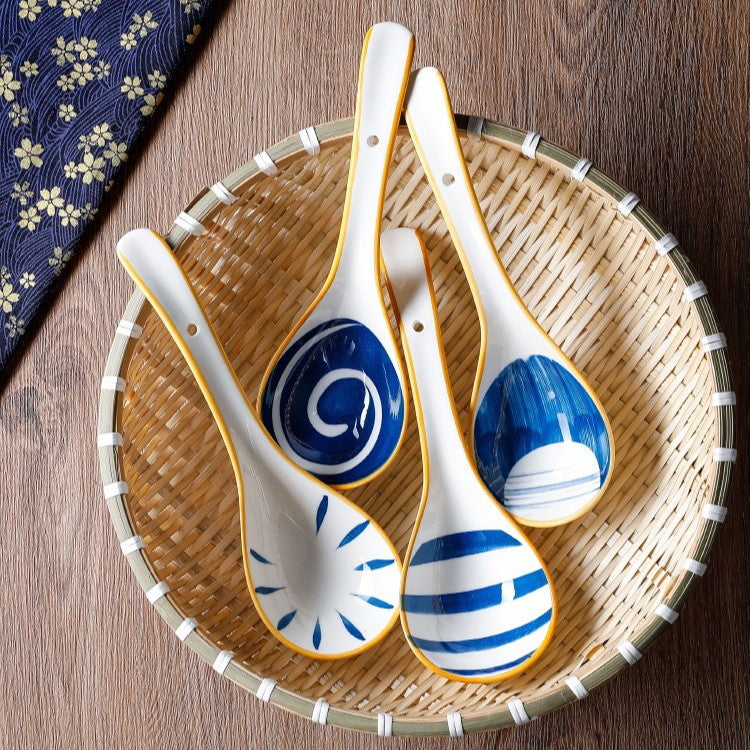 8" Long Handle Blue Ceramic Ladle