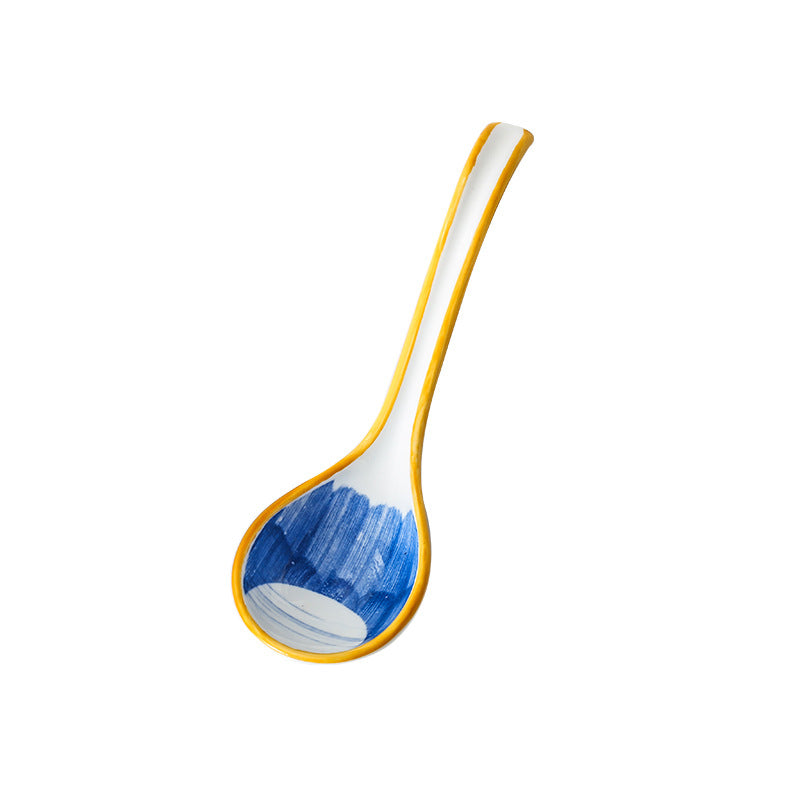 8" Long Handle Blue Ceramic Ladle