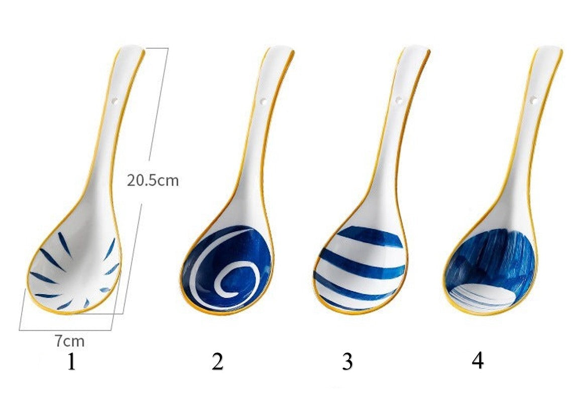 8" Long Handle Blue Ceramic Ladle