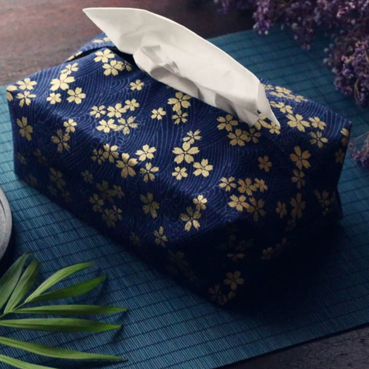 Blue Golden Sakura Tissue Box Cover