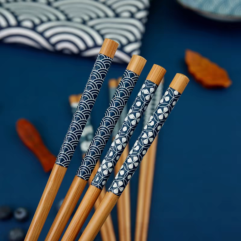 Blue Sakura Seigaiha Bamboo Chopsticks Set