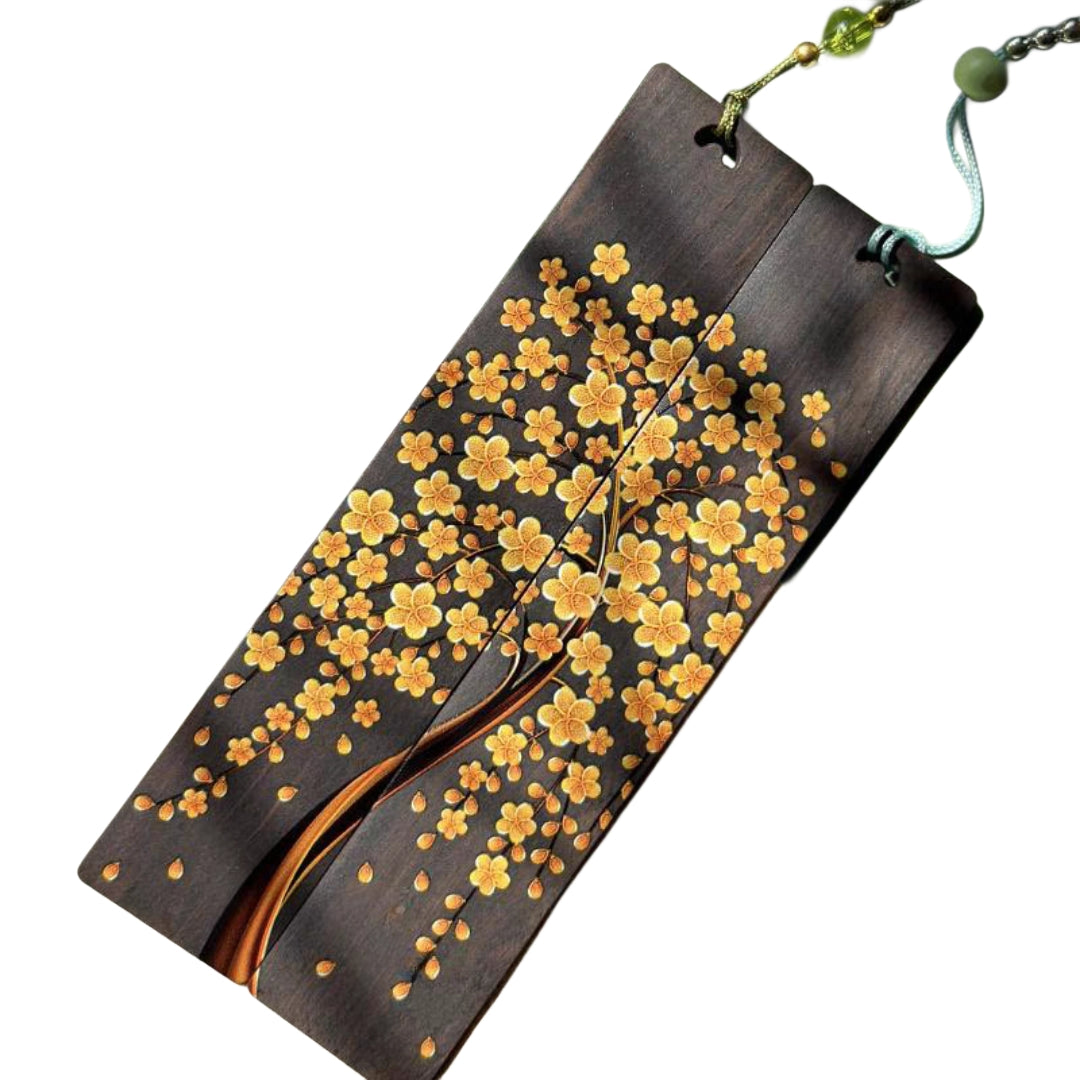 Golden Blossoms Wooden Bookmark 2-Piece Set