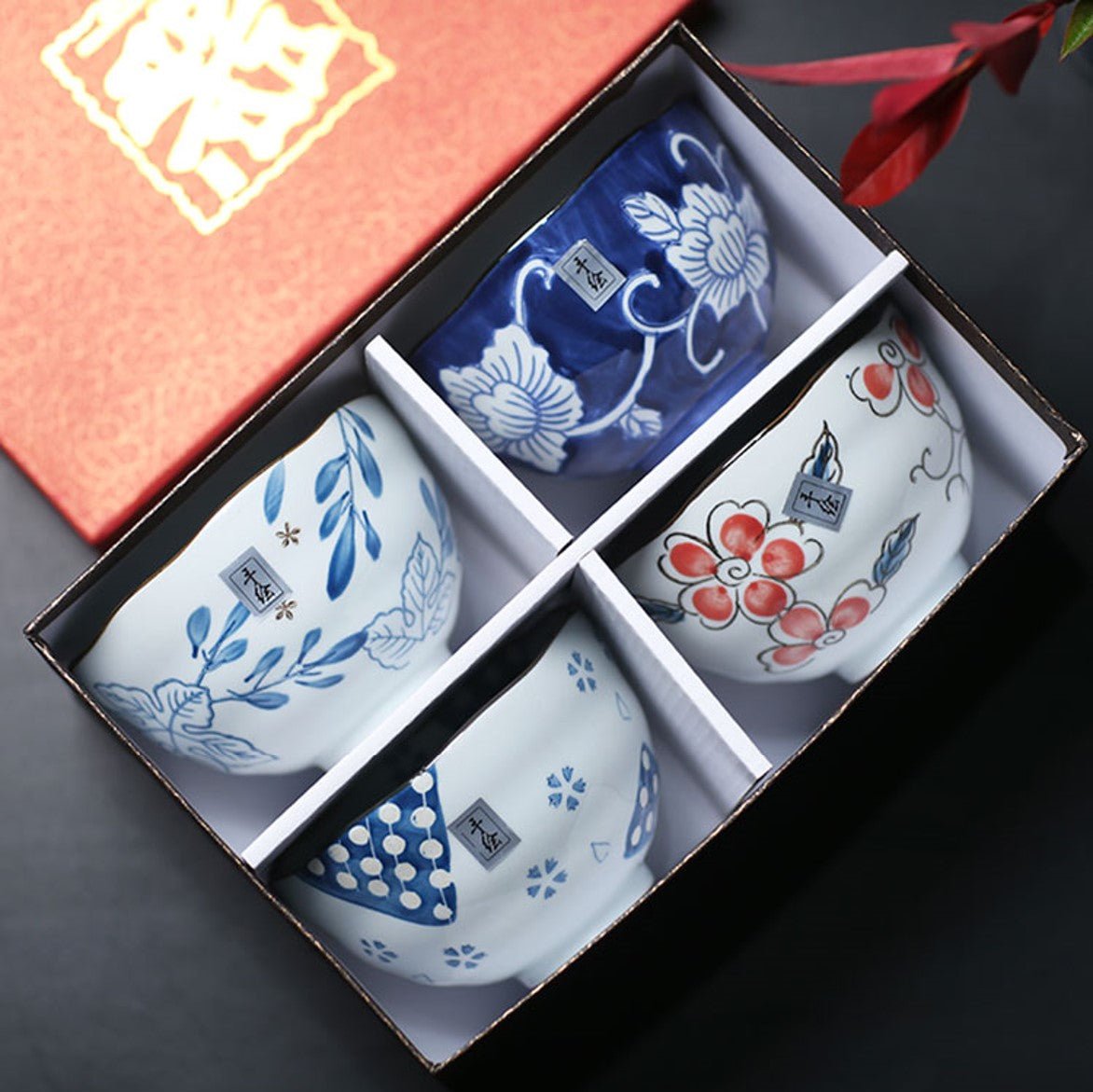 Japanese Floral Art Bowl 4-Piece Set