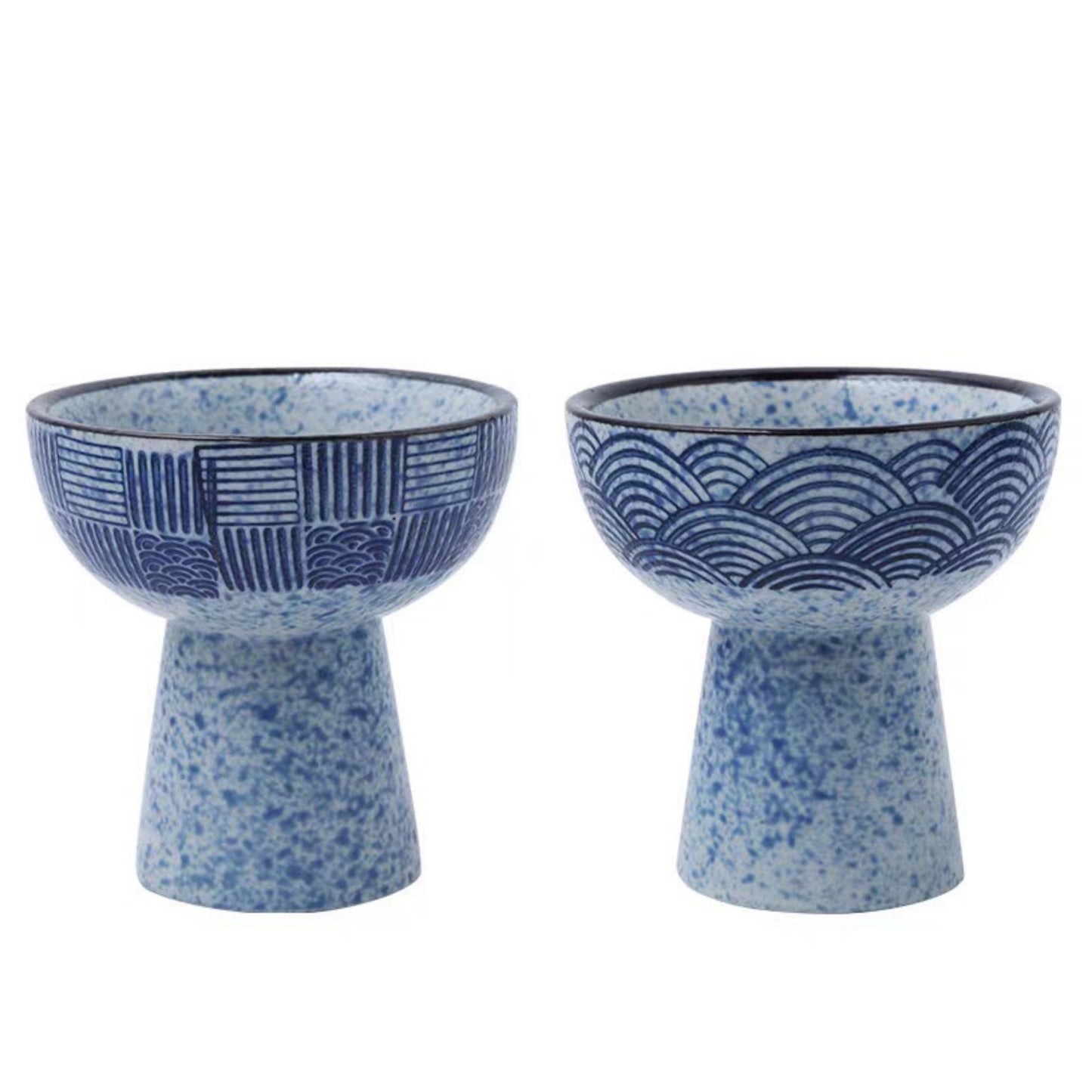 Seigaiha Ceramic High Footed Bowls 2 Piece Set