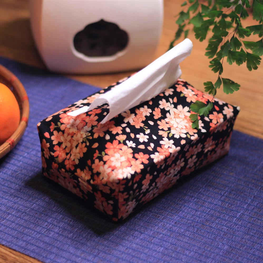 Black Pink Sakura Tissue Box Cover