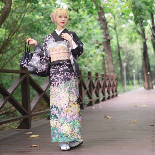 Purple Orchid Sakura Yukata & Obi Belt Set