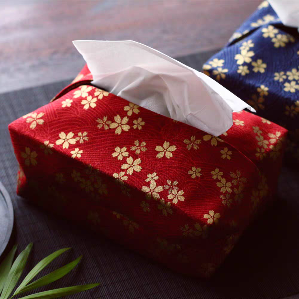 Red Golden Sakura Tissue Box Cover