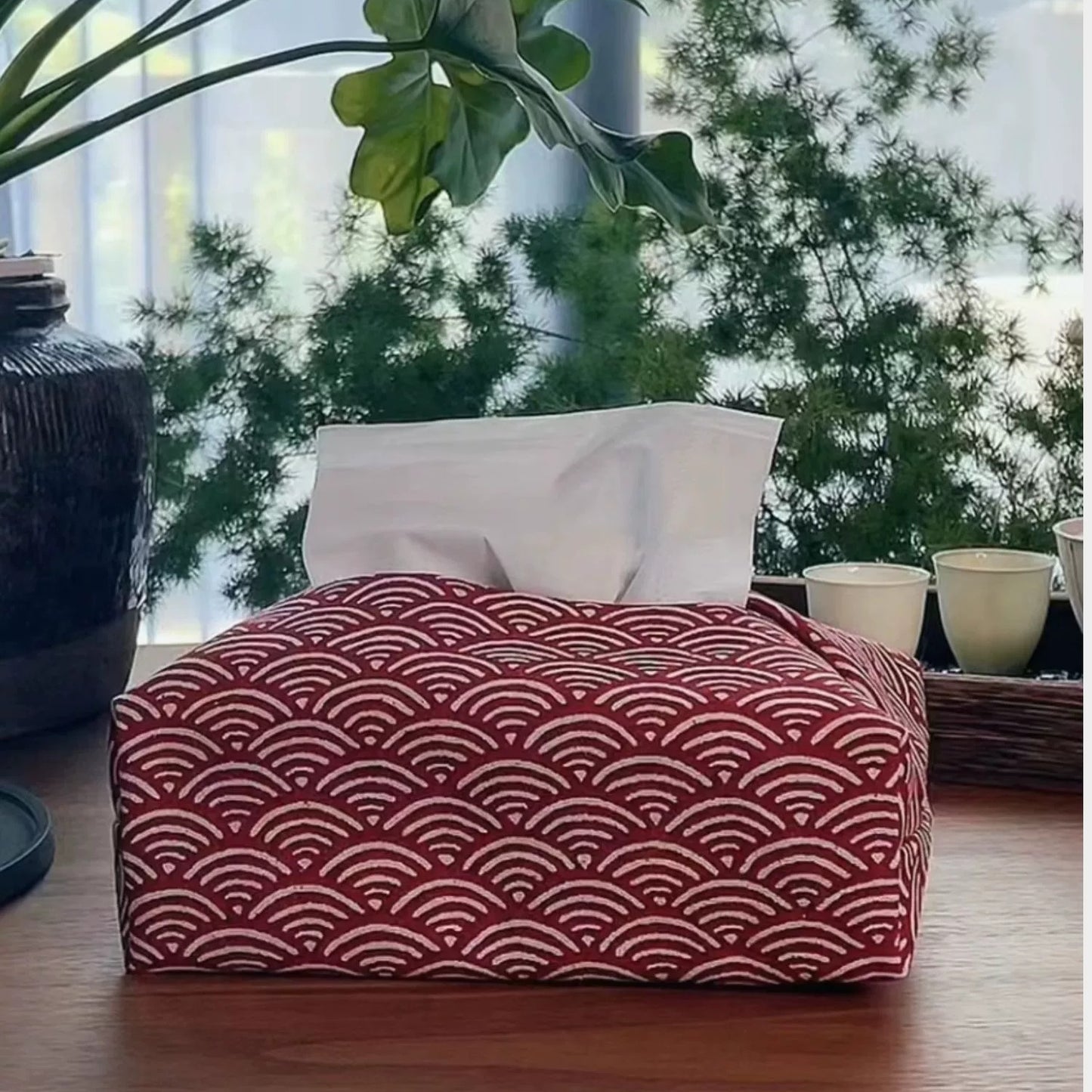 Red Seigaiha Tissue Box Cover