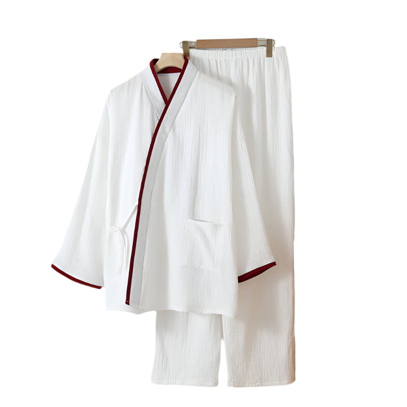 White Cotton Crepe Kimono Pajama Set