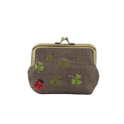 Embroidery Beetle Linen Coin Purse