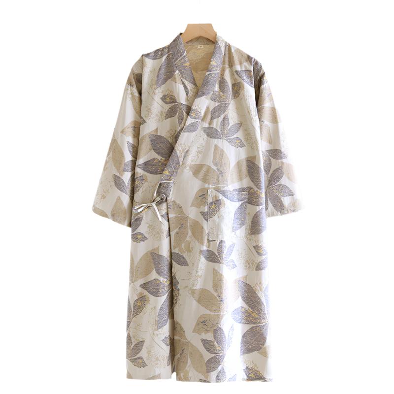 Autumn Leaves Yukata Bathrobe Gray