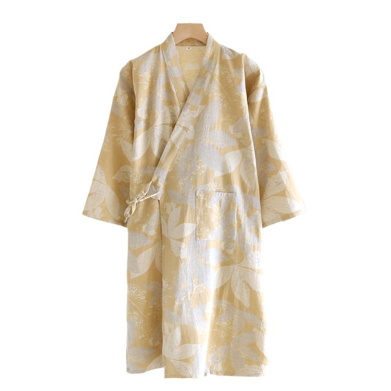 Beige Autumn Leaves Yukata Bathrobe