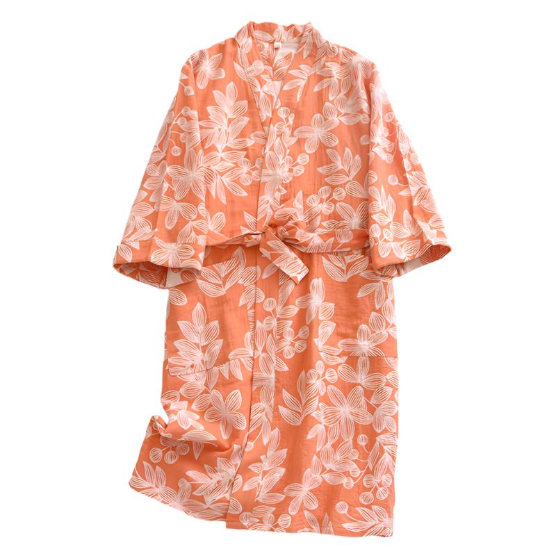 Orange Blossom Leaf Double Gauze Yukata Bathrobe