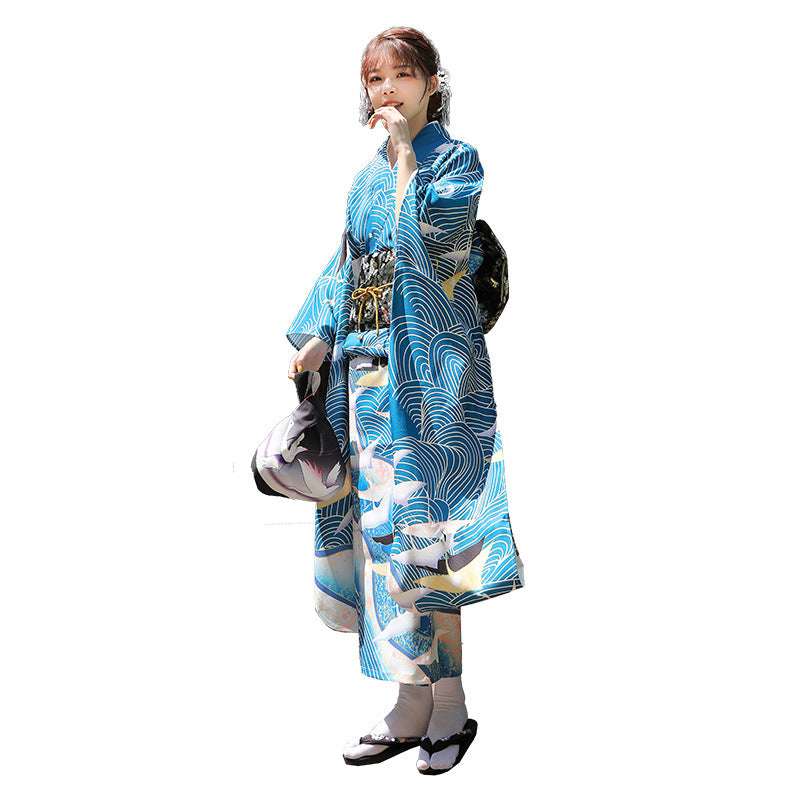 Blue Waves & Cranes Blue Waves Yukata & Obi Belt Set