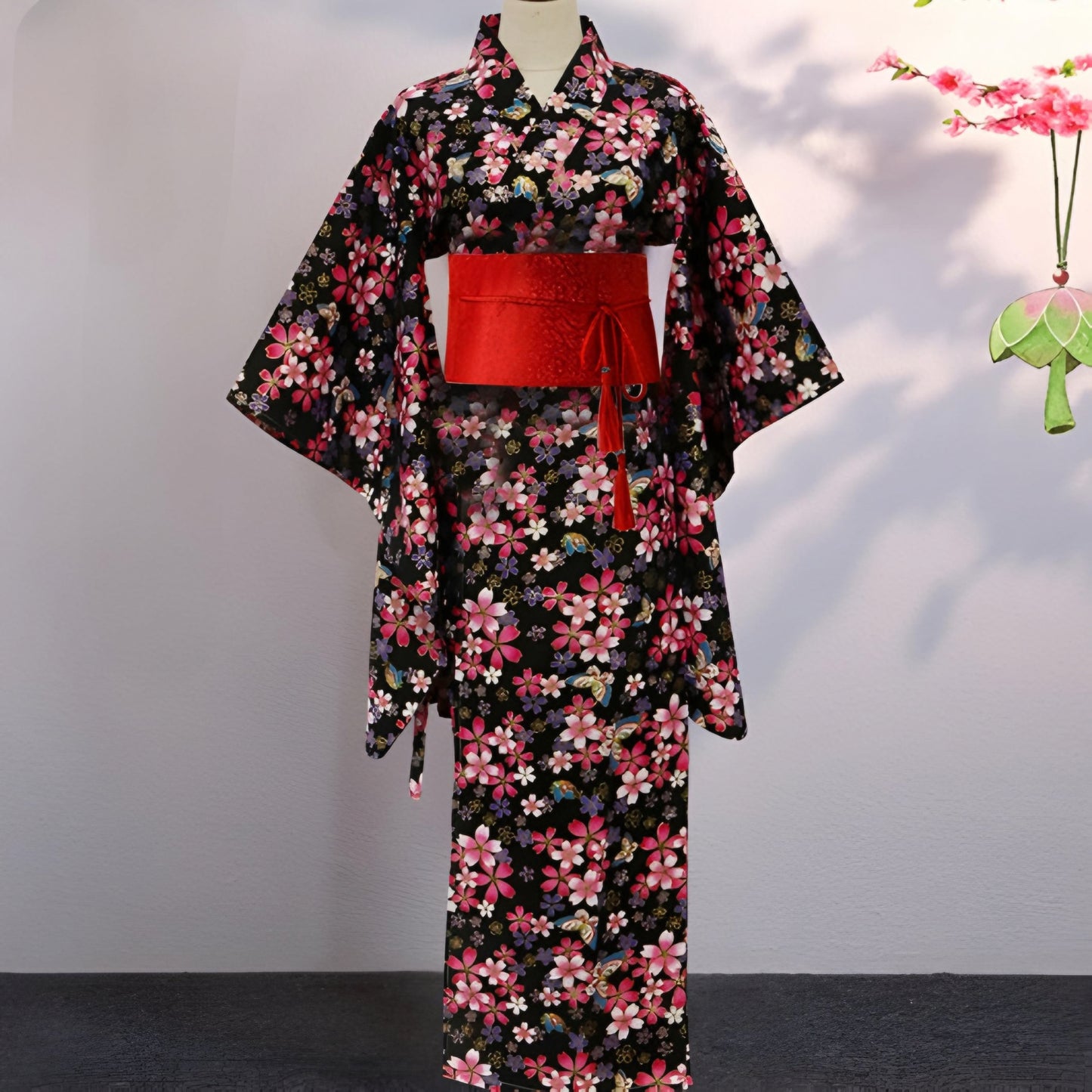 Women Butterfly & Sakura Love Yukata and Obi Belt Set