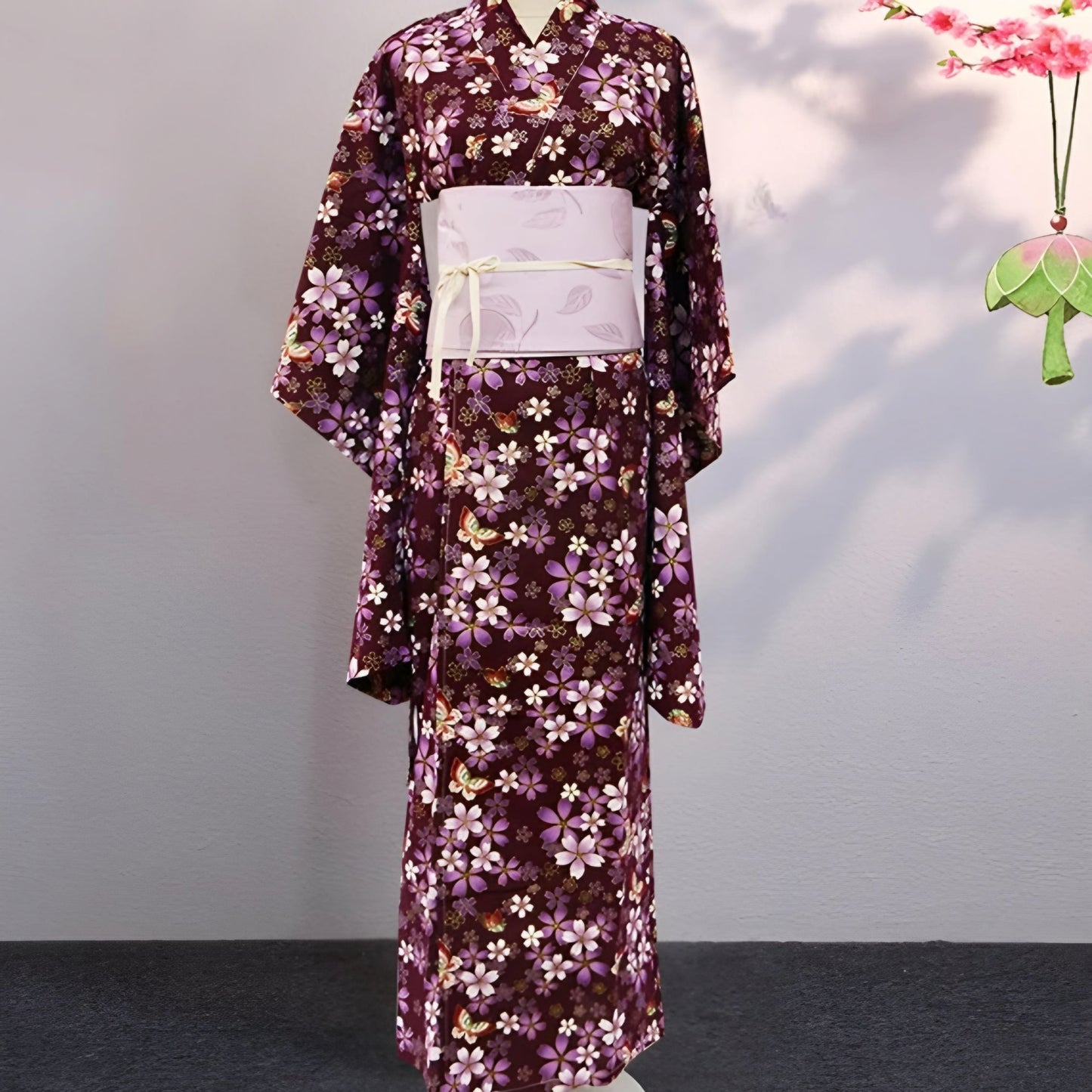 Women Butterfly & Sakura Love Yukata and Obi Belt Set