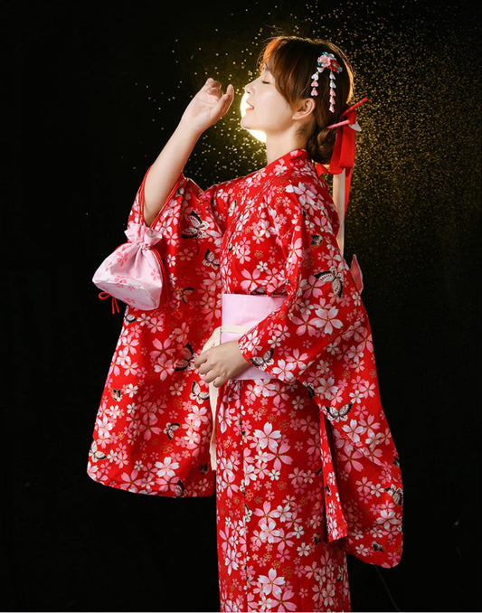 Women Butterfly & Sakura Love Yukata and Obi Belt Set