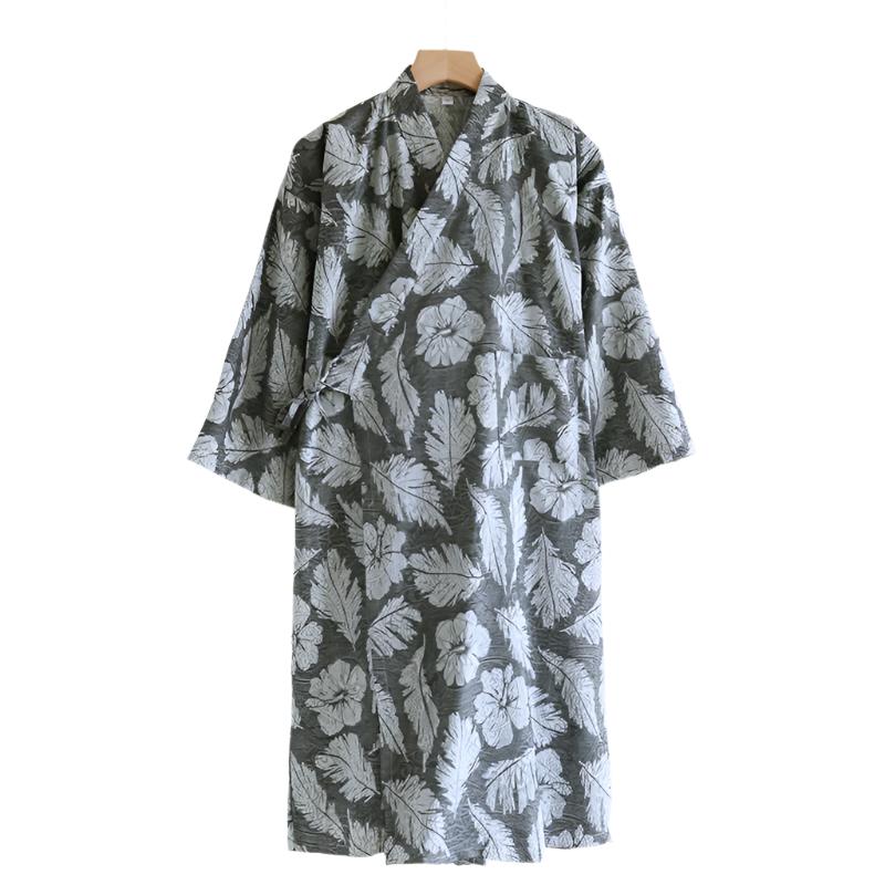 Feather Leaves Yukata Bathrobe Dark Gray