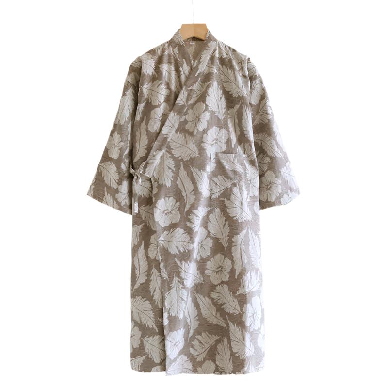 Feather Leaves Yukata Bathrobe Khaki