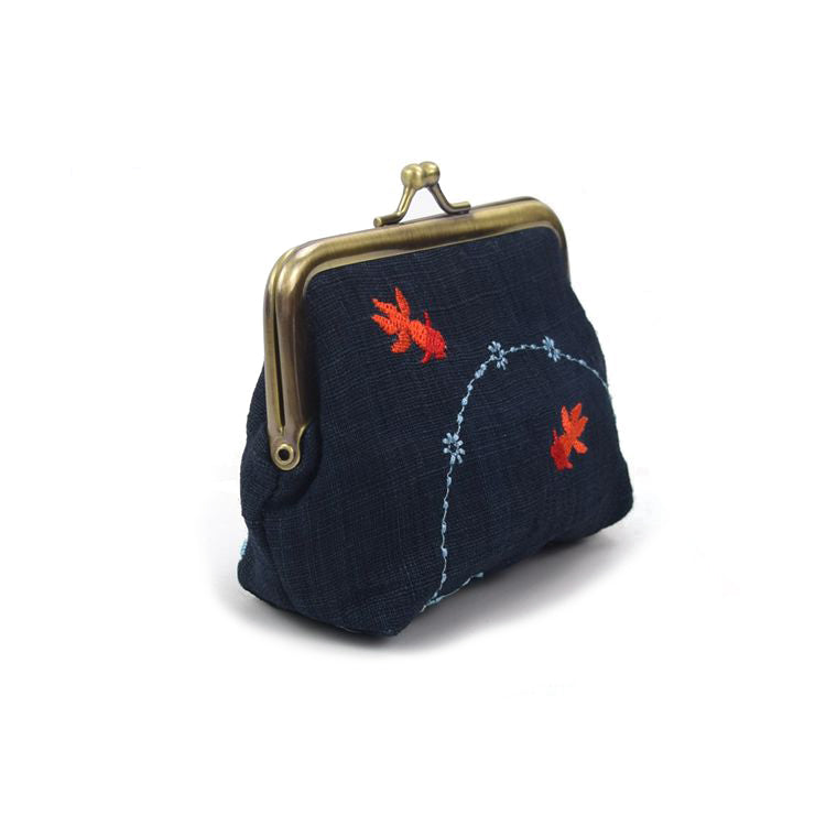 Gold Fish Linen Coin Purse