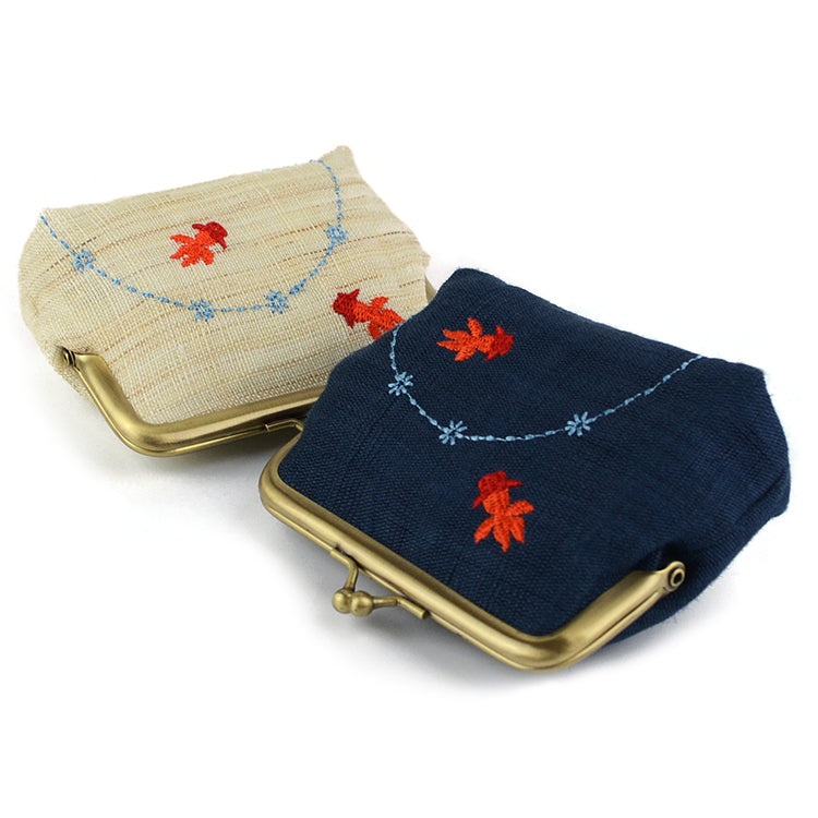 Gold Fish Linen Coin Purse