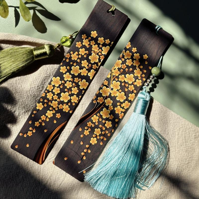 Golden Blossoms Wooden Bookmark 2-Piece Set