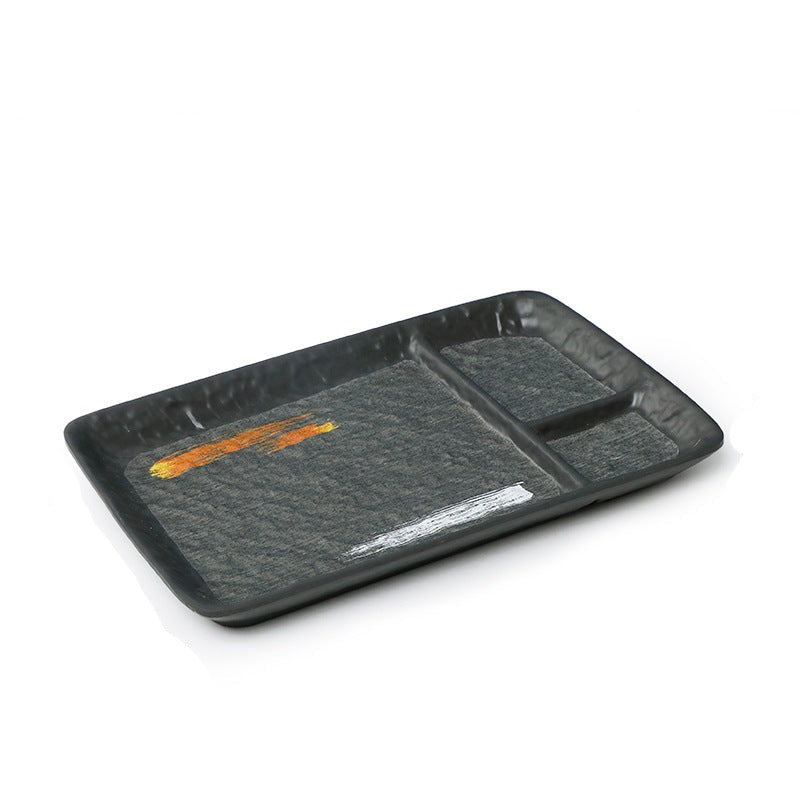Gold Paint Brush Stroke Rectangular Plate with Compartments
