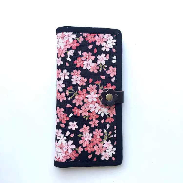 Handmade Japanese Pink Sakura Long Fabric Wallet