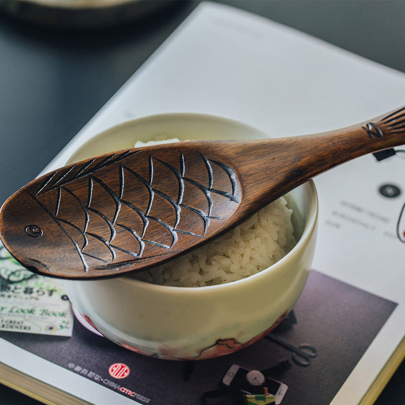 Japanese Fish Shaped Wooden Rice Paddle, Tableware