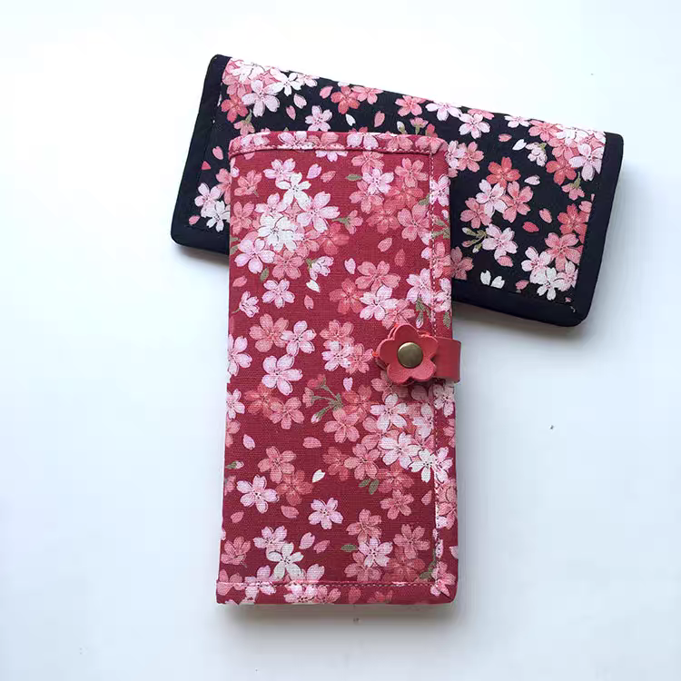 Handmade Japanese Pink Sakura Long Fabric Wallet