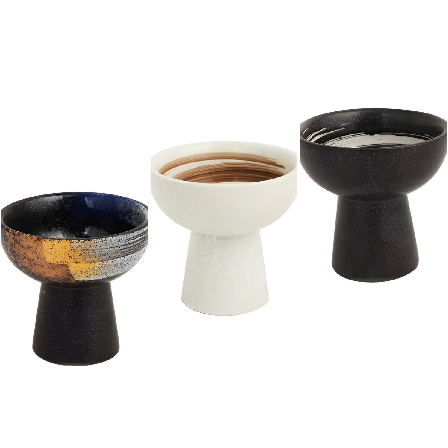 Traditional Japanese Ceramic High Footed Bowls 3 Piece Set