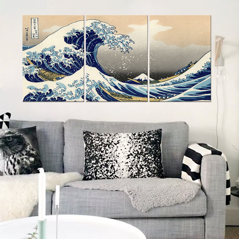 Canvas Printed Kanagawa Great Wave Painting 3-Piece Set