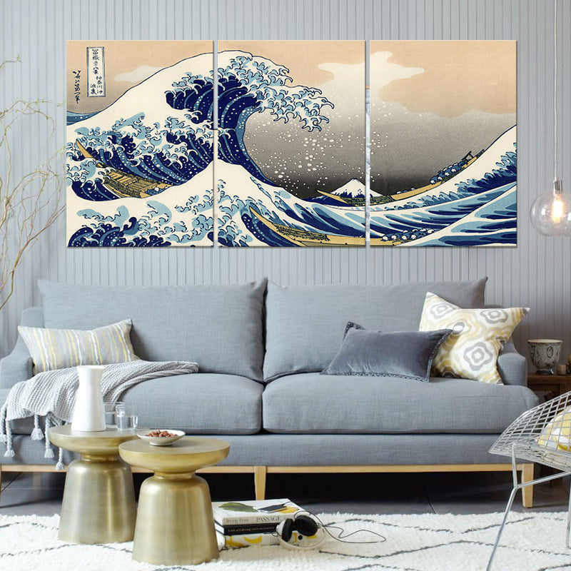 Canvas Printed Kanagawa Great Wave Painting 3-Piece Set