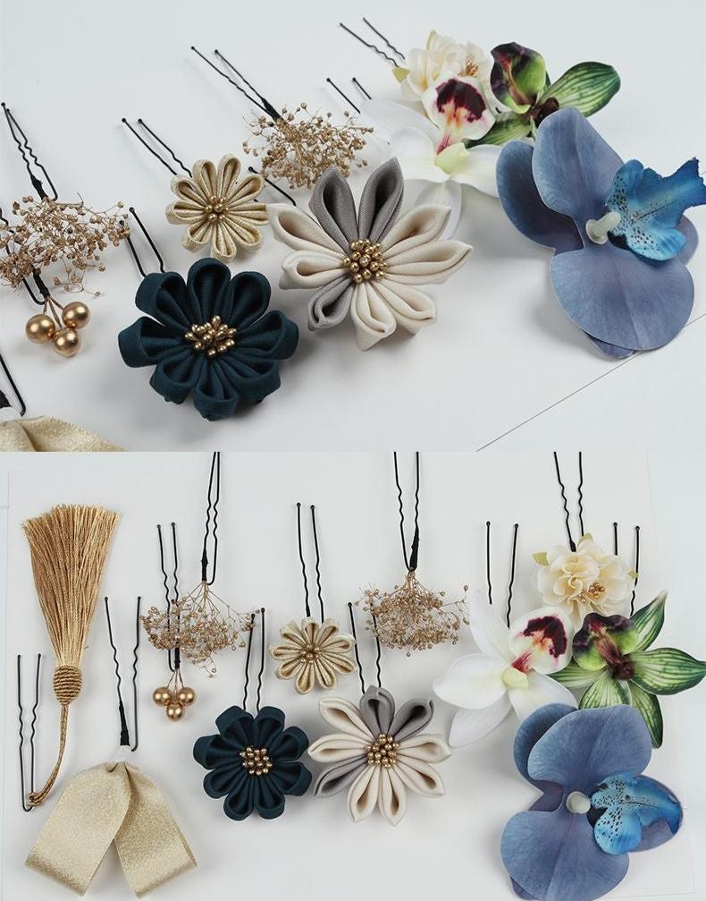 Kanzashi Orchid Silk Flower Hair Accessories Set