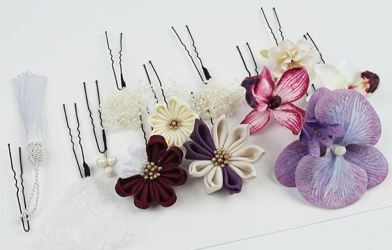 Kanzashi Orchid Silk Flower Hair Accessories Set