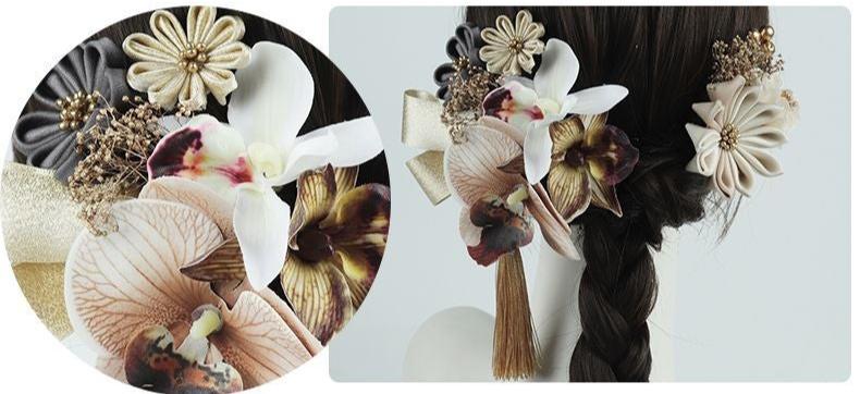 Kanzashi Orchid Silk Flower Hair Accessories Set