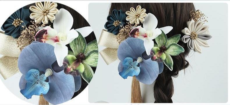 Kanzashi Orchid Silk Flower Hair Accessories Set