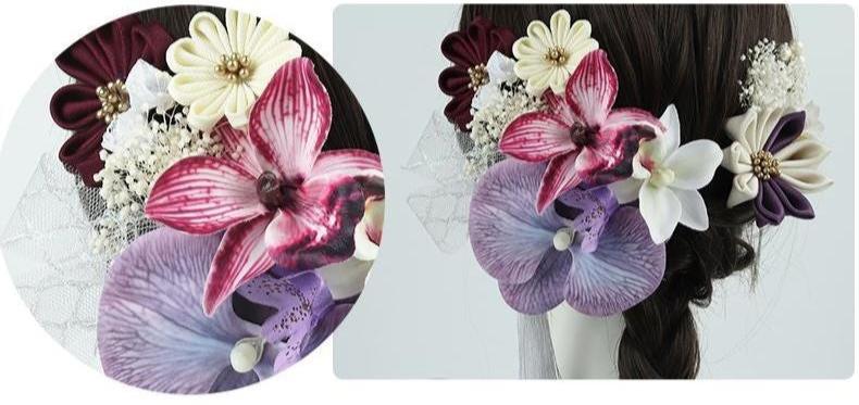 Kanzashi Orchid Silk Flower Hair Accessories Set