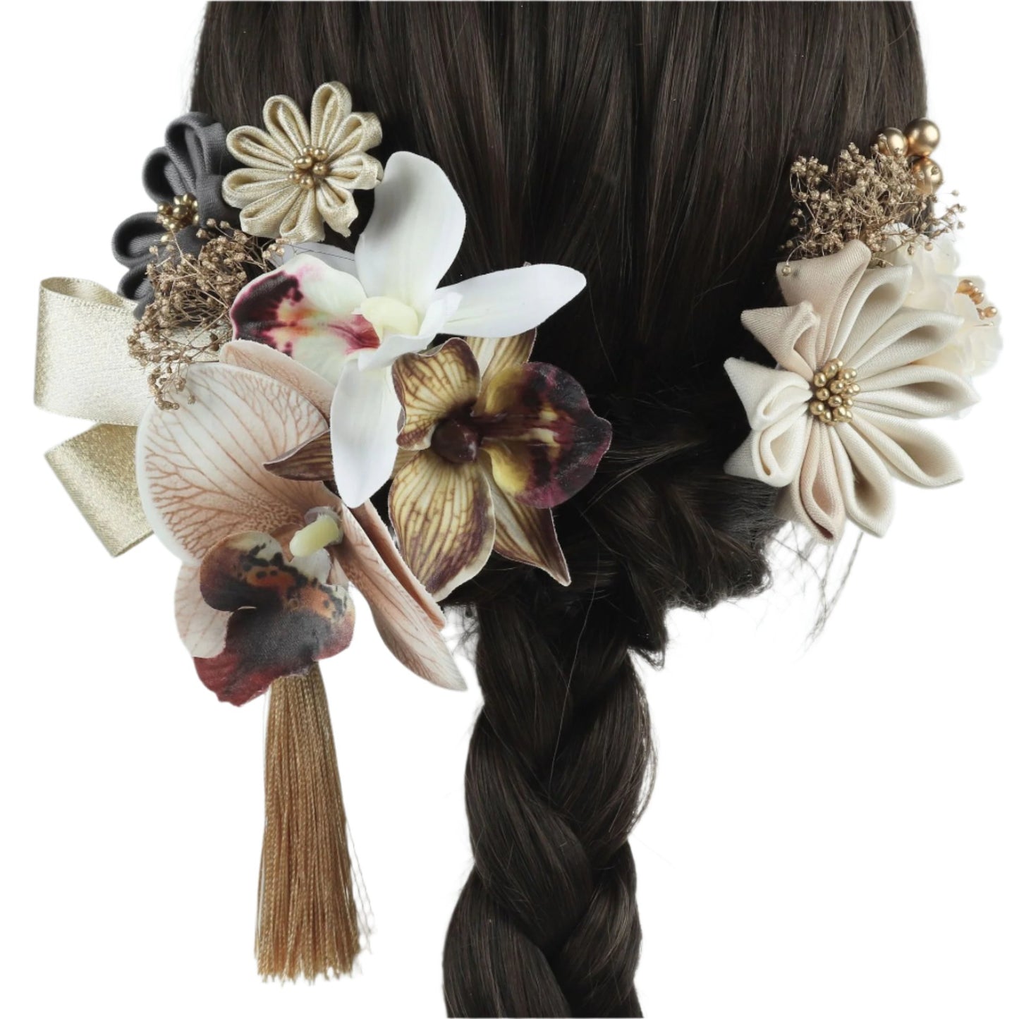 Kanzashi Orchid Silk Flower Hair Accessories Set