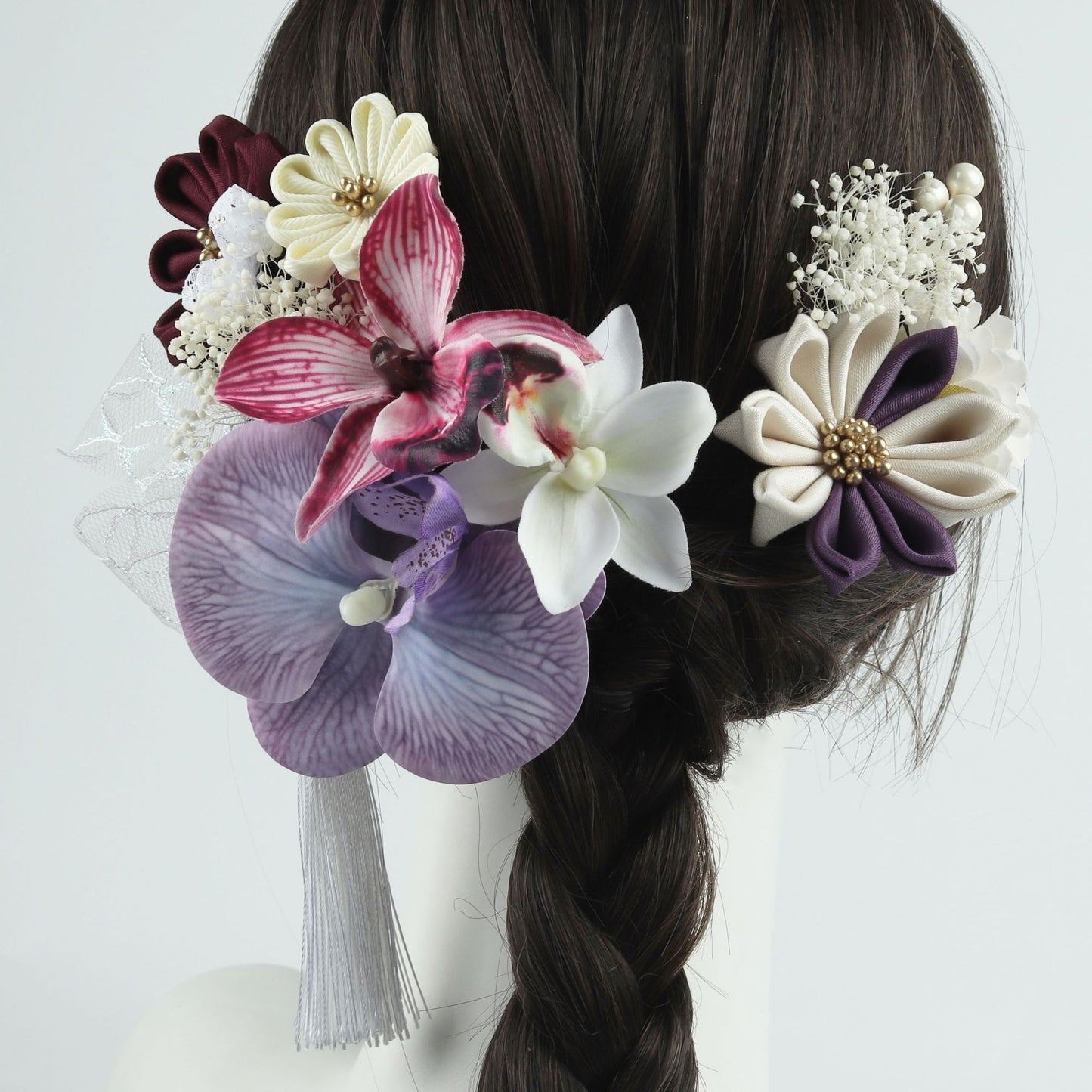 Kanzashi Orchid Silk Flower Hair Accessories Set