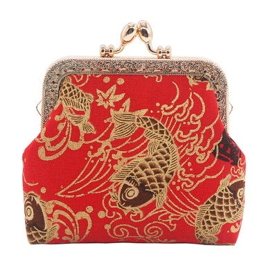Embroidery Koi Linen Coin Purse, Japanese Gift