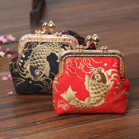 Embroidery Koi Linen Coin Purse