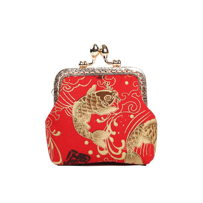 Embroidery Koi Linen Coin Purse