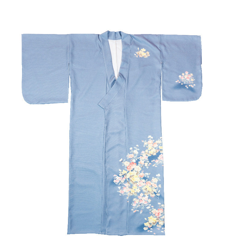 Women Morandi Blue Yukata and Obi Belt Set