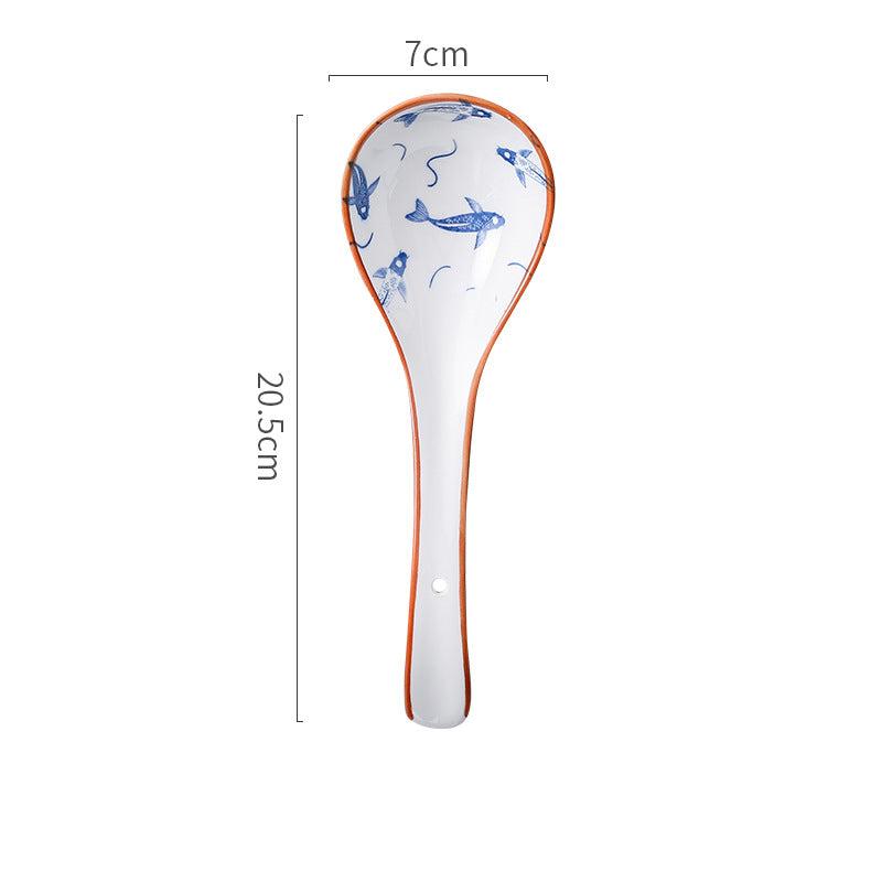 8" Long Handle Blue Ceramic Ladle