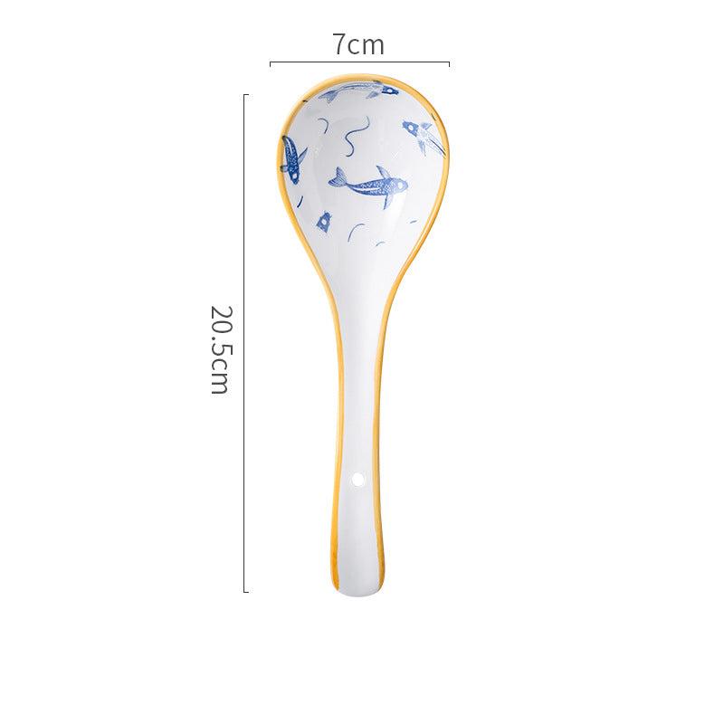 8" Long Handle Blue Ceramic Ladle