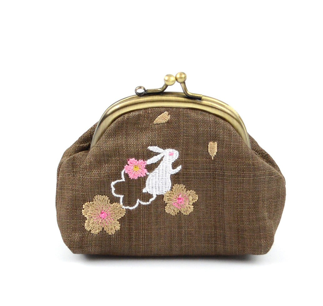 Embroidery Rabbit Linen Coin Purse