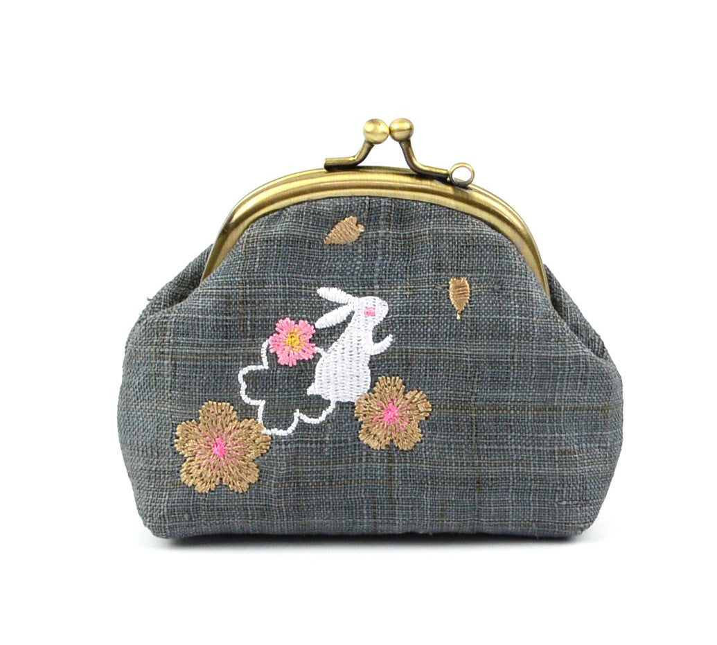 Embroidery Rabbit Linen Coin Purse