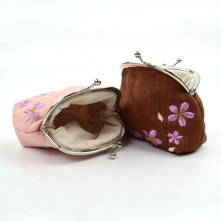 Cherry Blossom Linen Coin Purse